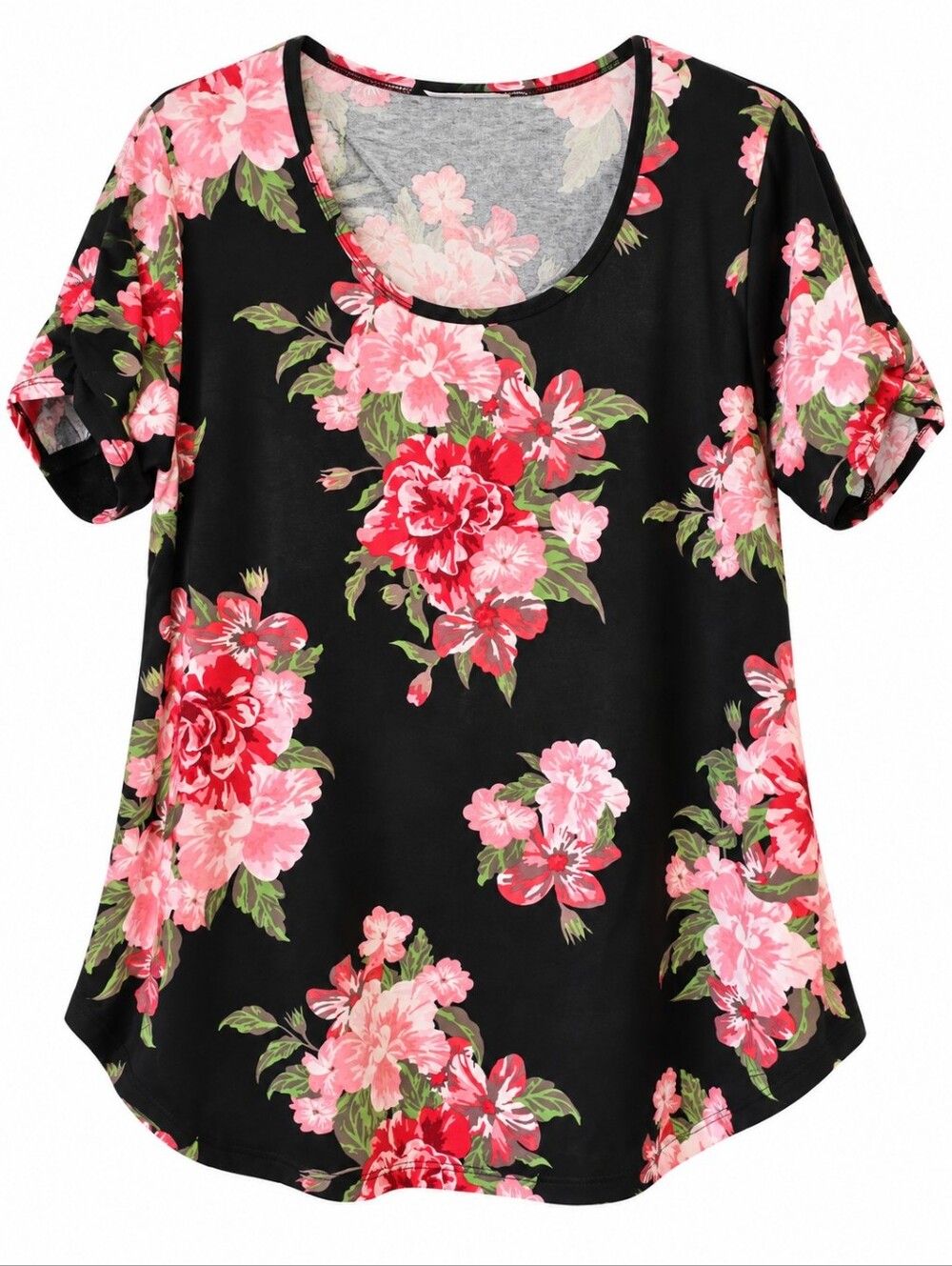 LuLaRoe Black Pink Floral Morgan Short Sleeve Scoop Neckline Size XL